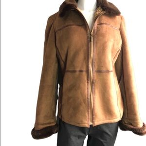 Gallery Brown Suede Fur Lined Zipper -Up Jacket